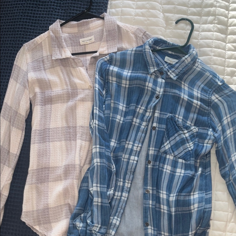Thread & Supply Beige Plaid Shirt